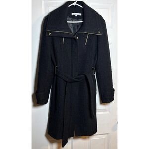 Kenneth Cole New York Women's Belted Wool Blend Coat Black Size 16‎ Zip Collar